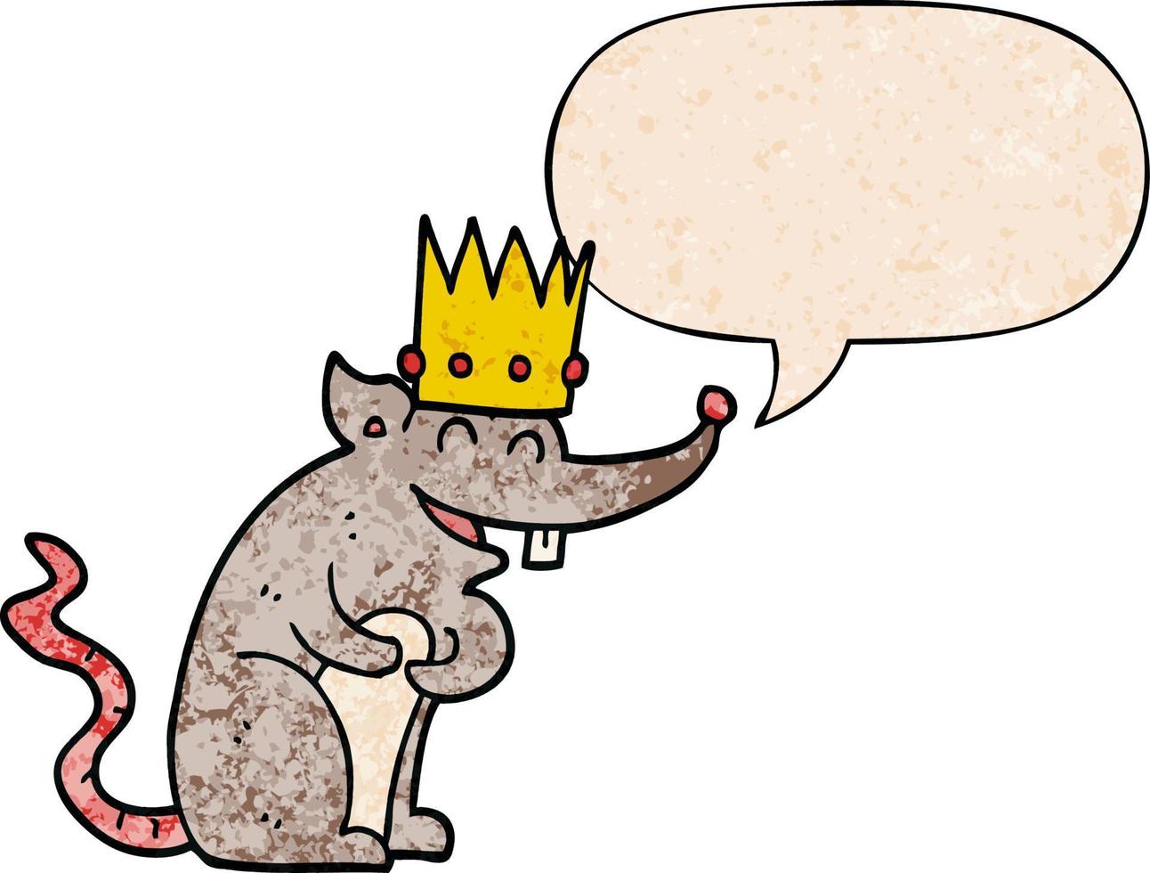 cartoon rat king laughing and speech bubble in retro texture style vector