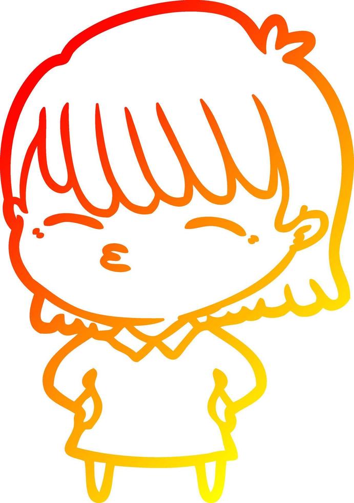 warm gradient line drawing cartoon woman vector