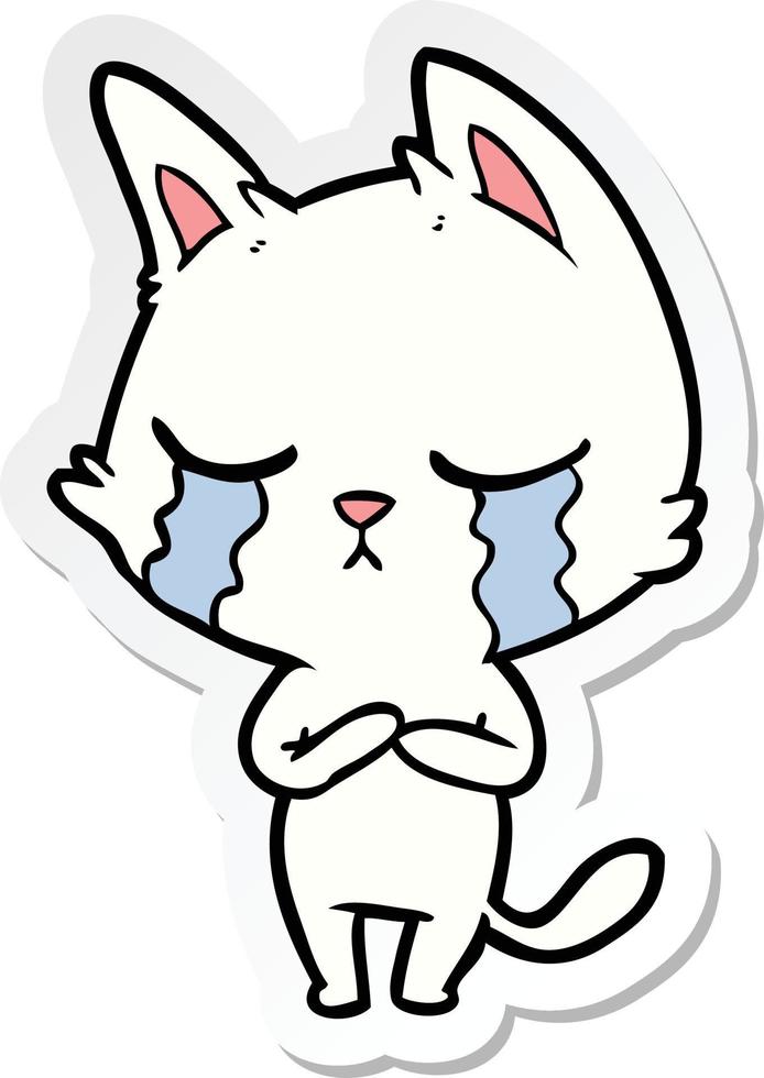 sticker of a crying cartoon cat vector