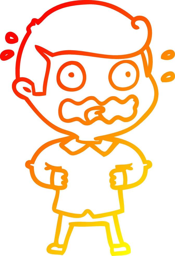 warm gradient line drawing cartoon man totally stressed out vector