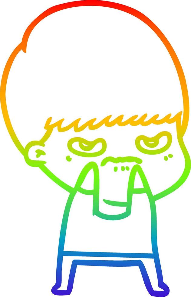rainbow gradient line drawing annoyed cartoon boy vector