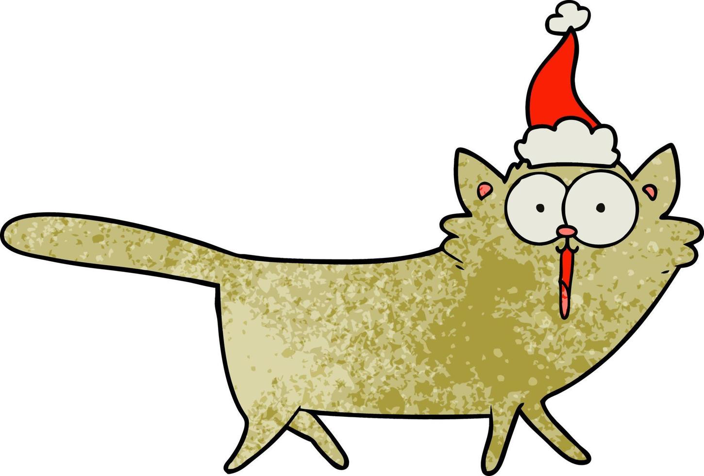 textured cartoon of a cat wearing santa hat vector