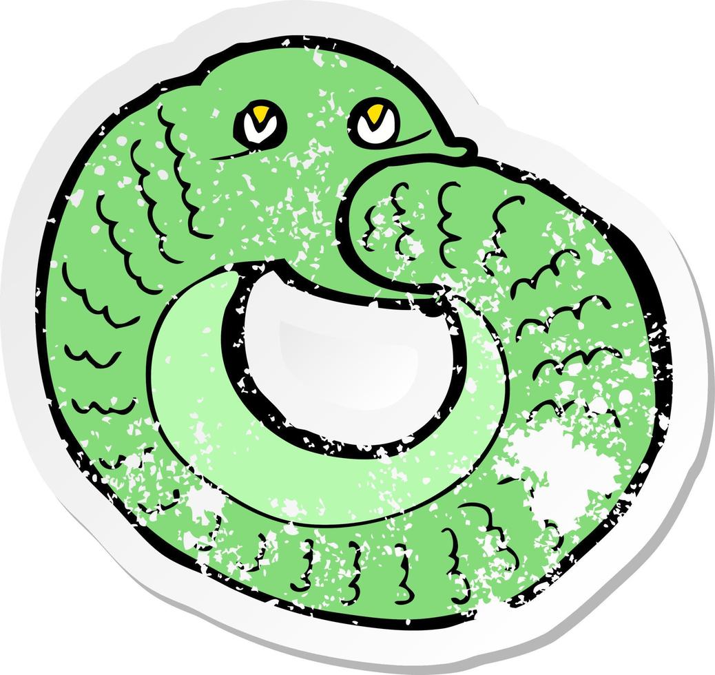 retro distressed sticker of a cartoon snake eating own tail vector