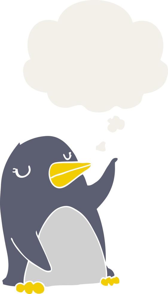 pingüino de dibujos animados y burbuja de pensamiento en estilo retro vector