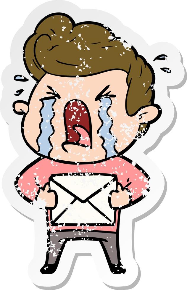 pegatina angustiada de un hombre llorando de dibujos animados vector