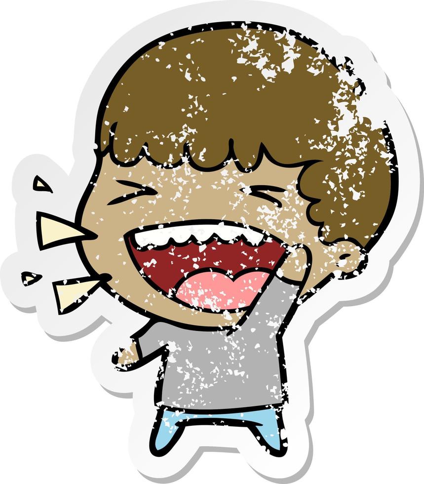 distressed sticker of a cartoon laughing man vector