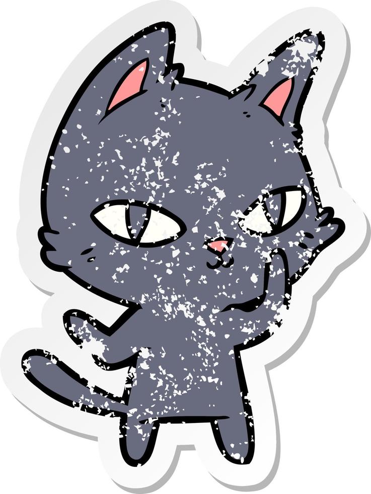 distressed sticker of a cartoon cat staring vector
