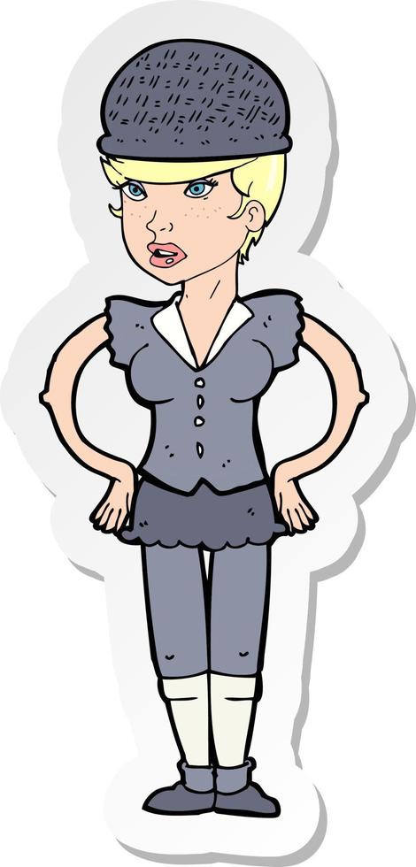sticker of a cartoon woman wearing hat vector