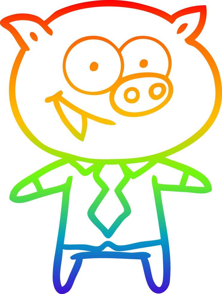 rainbow gradient line drawing cheerful pig in office clothes vector