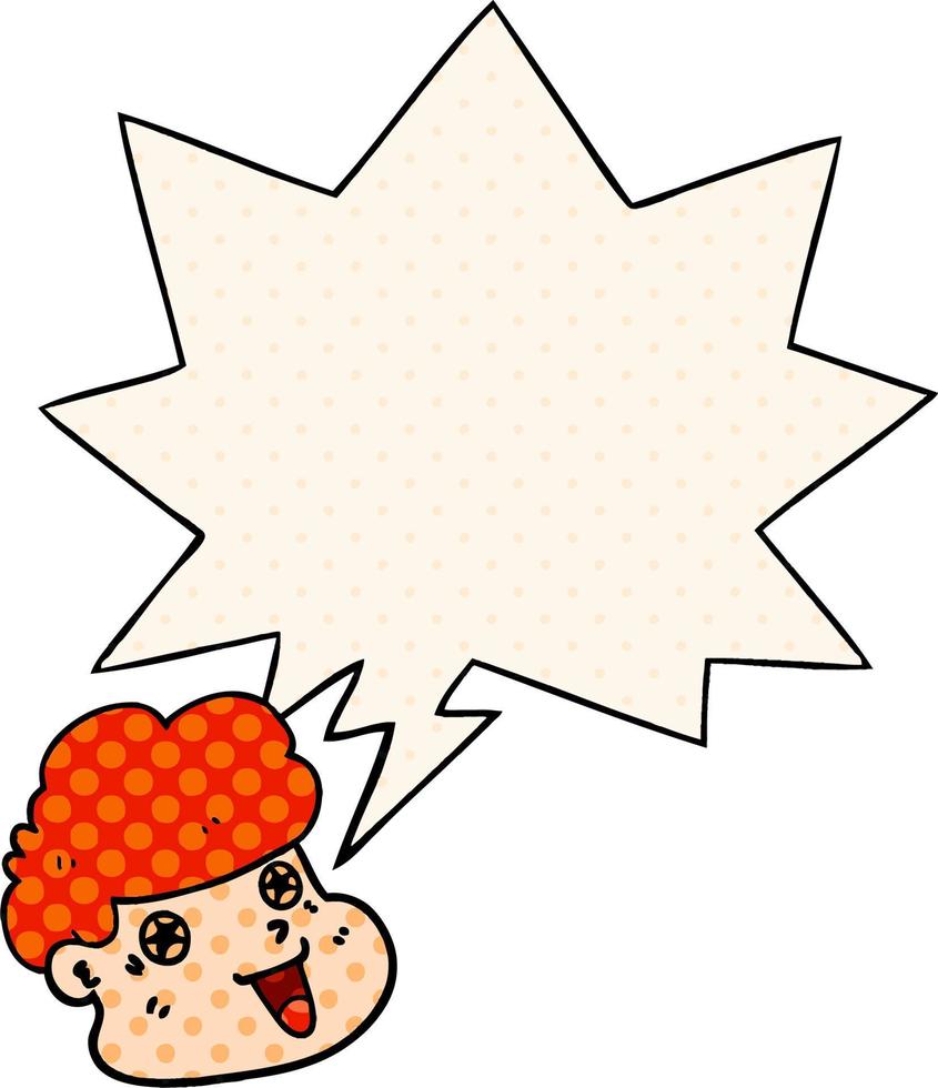 cartoon boy's face and speech bubble in comic book style vector
