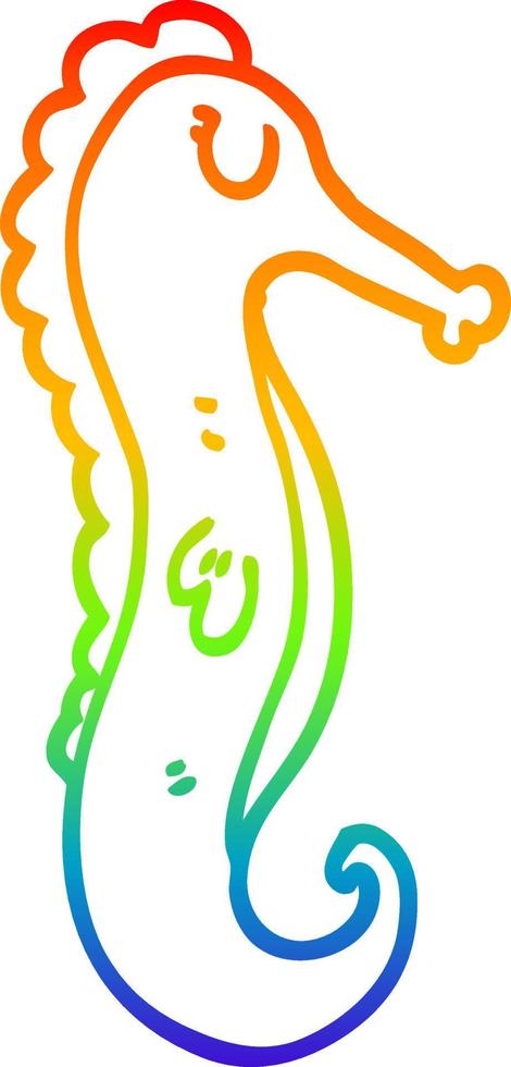 rainbow gradient line drawing cartoon sea horse vector