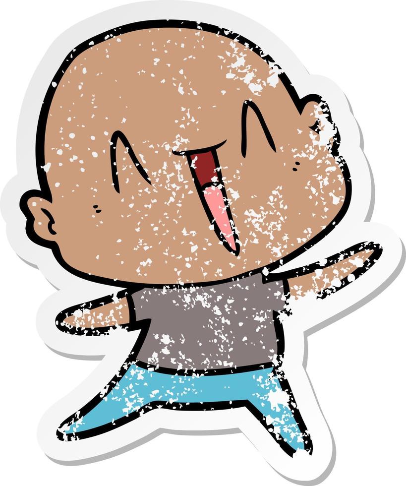 distressed sticker of a happy cartoon bald man vector