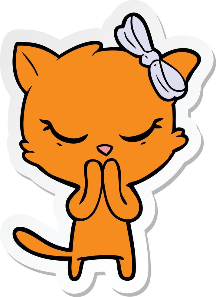 sticker of a cute cartoon cat with bow vector