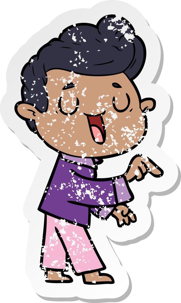 distressed sticker of a happy cartoon man vector