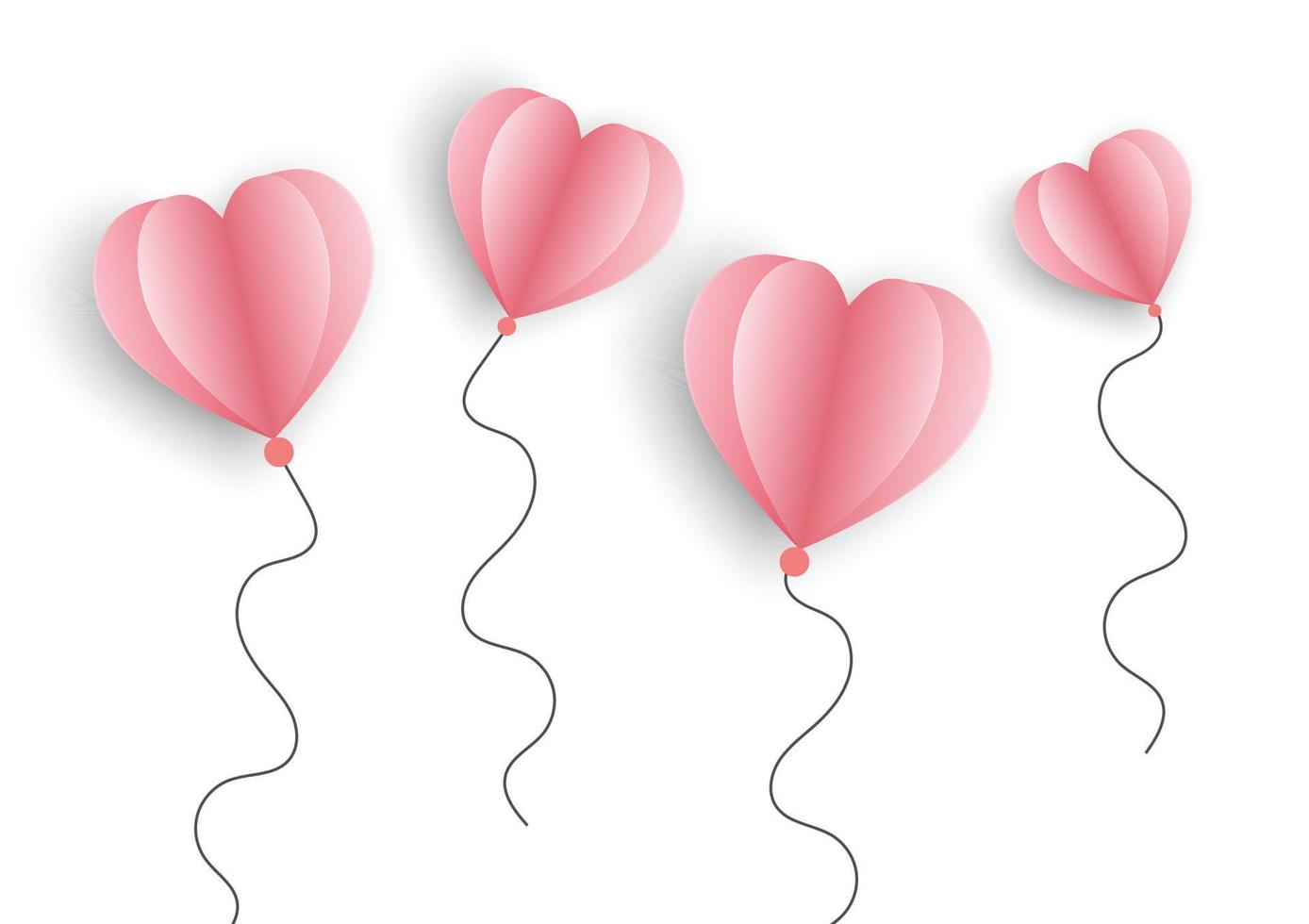 Vector Balloon Pink Paper Hearts Shape on White Background. Love Concept.