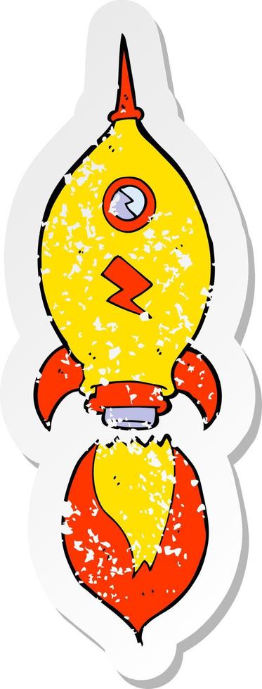 retro distressed sticker of a cartoon spaceship vector