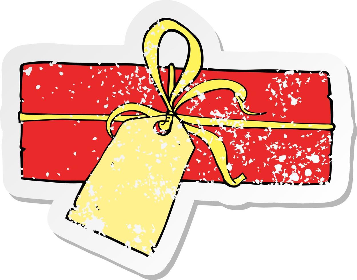 retro distressed sticker of a cartoon christmas present vector