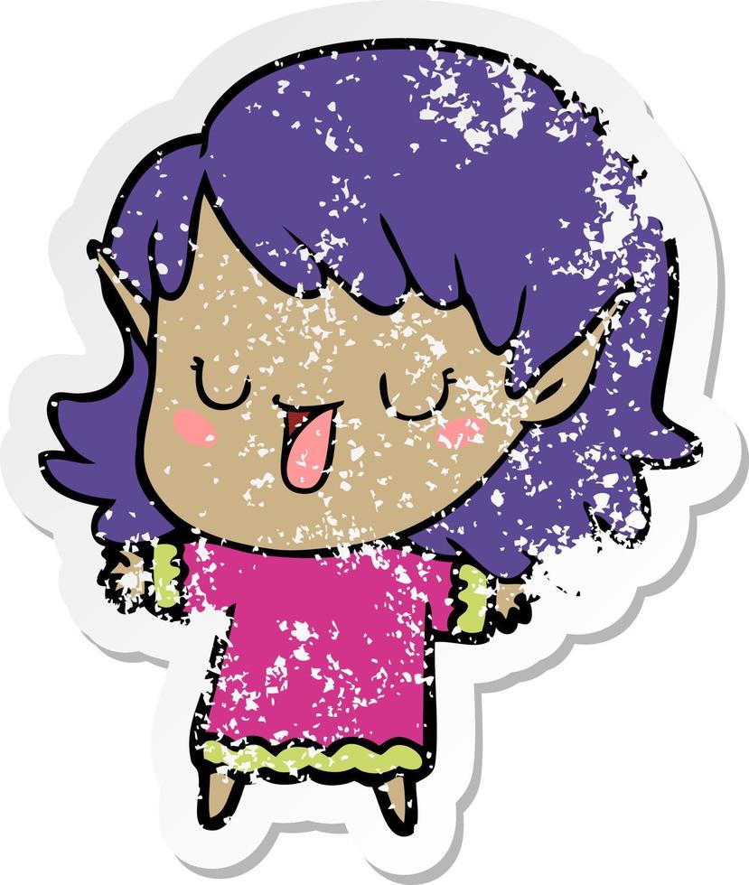 distressed sticker of a cartoon elf girl vector