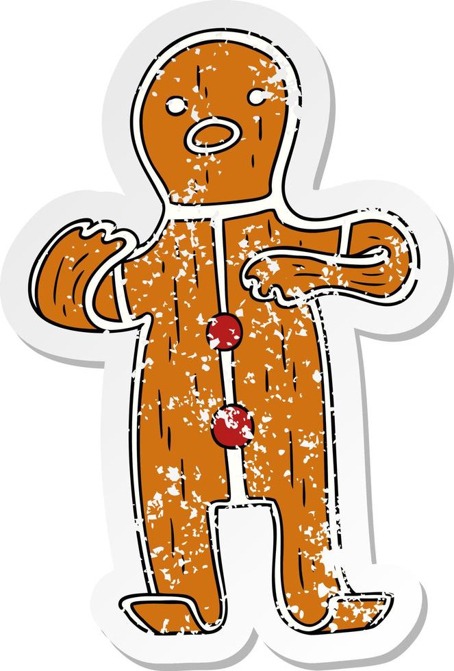 distressed sticker cartoon doodle of a gingerbread man vector