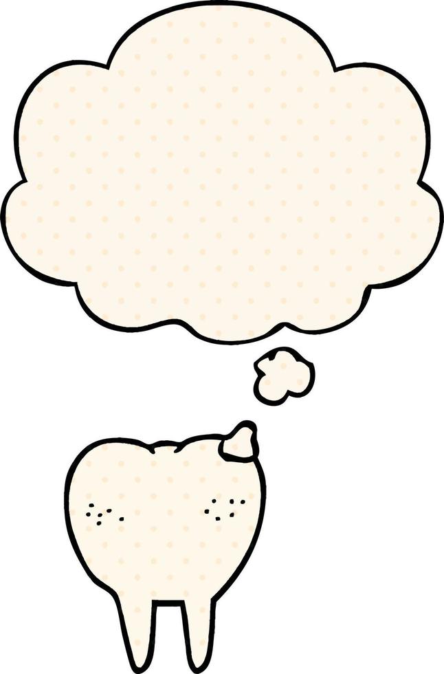 cartoon tooth and thought bubble in comic book style vector