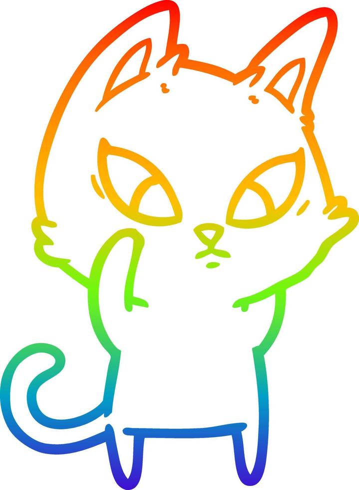 dibujo de línea de gradiente de arco iris gato de dibujos animados confundido vector