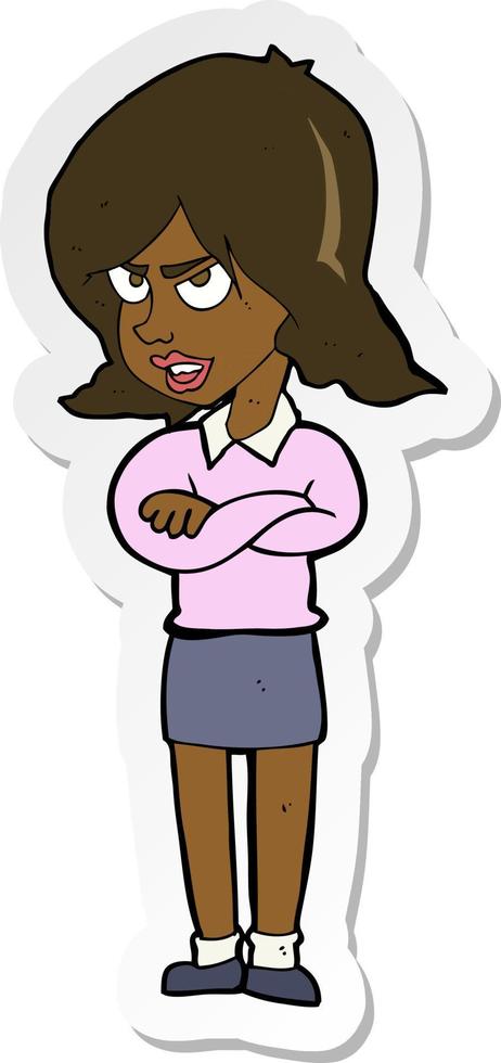 sticker of a cartoon angry woman vector
