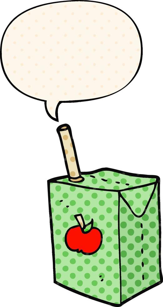cartoon apple juice box and speech bubble in comic book style vector
