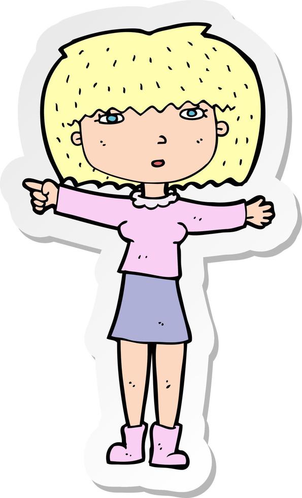 sticker of a cartoon girl pointing vector