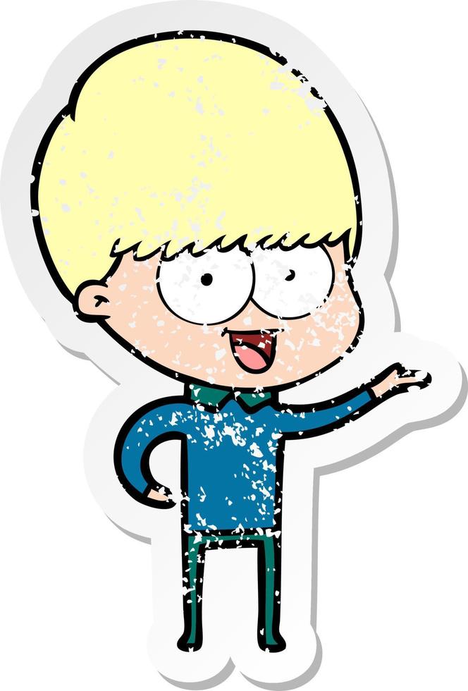 distressed sticker of a happy cartoon boy vector