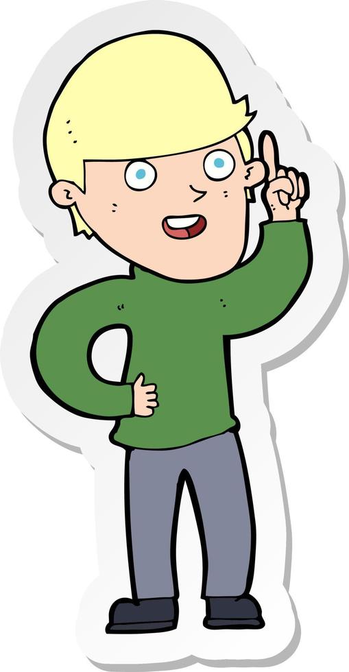 sticker of a cartoon boy with idea vector