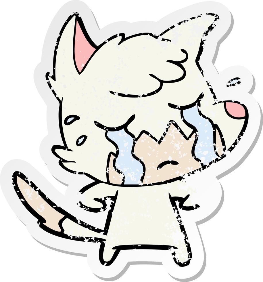 distressed sticker of a crying fox cartoon vector