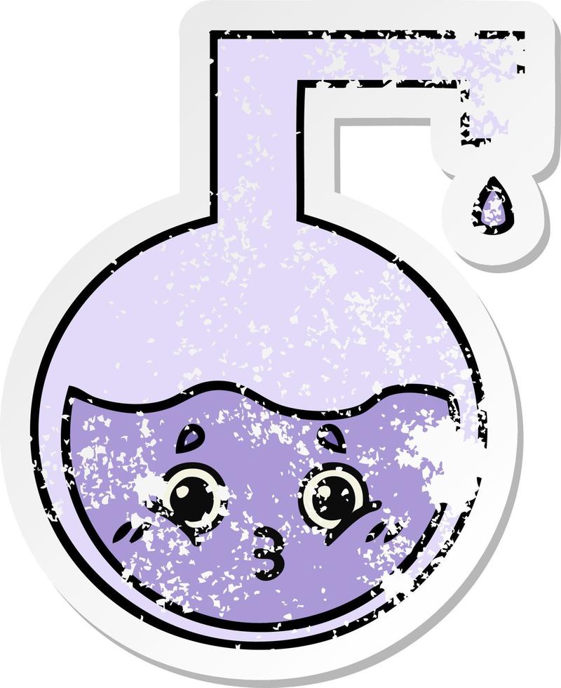 distressed sticker of a cute cartoon science experiment vector