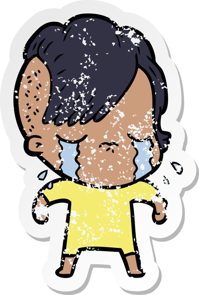 distressed sticker of a cartoon crying girl vector