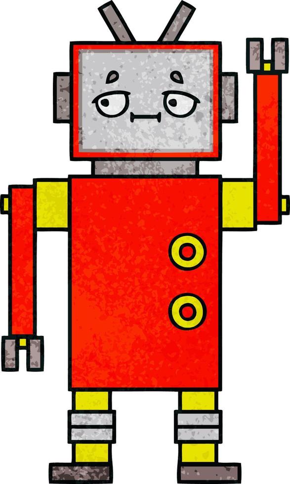 retro grunge texture cartoon robot vector