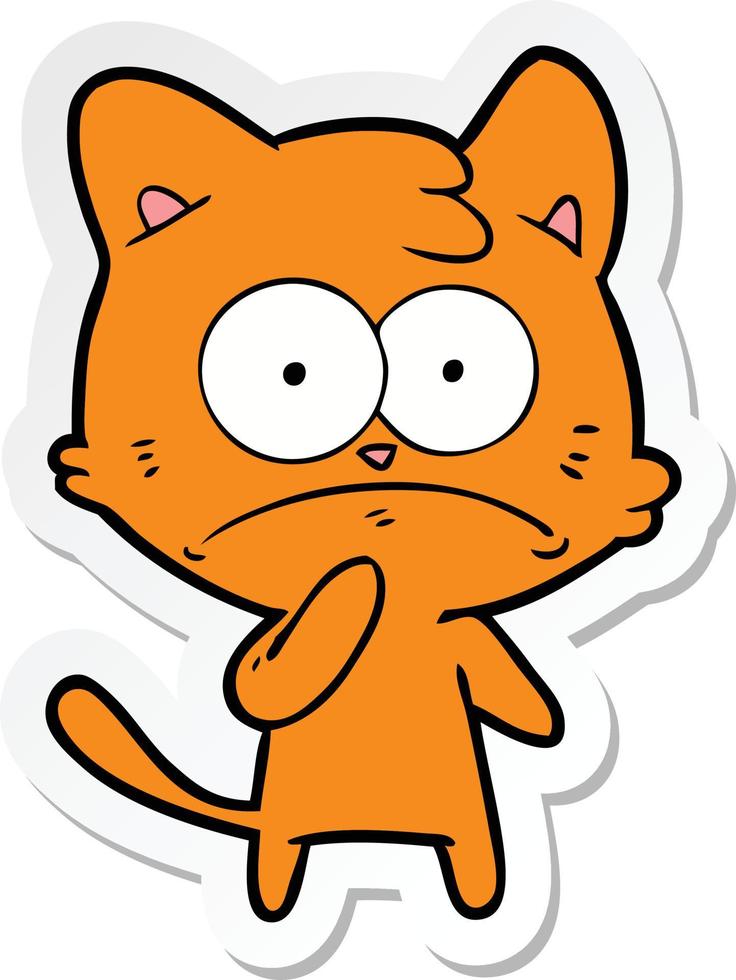 sticker of a cartoon nervous cat vector