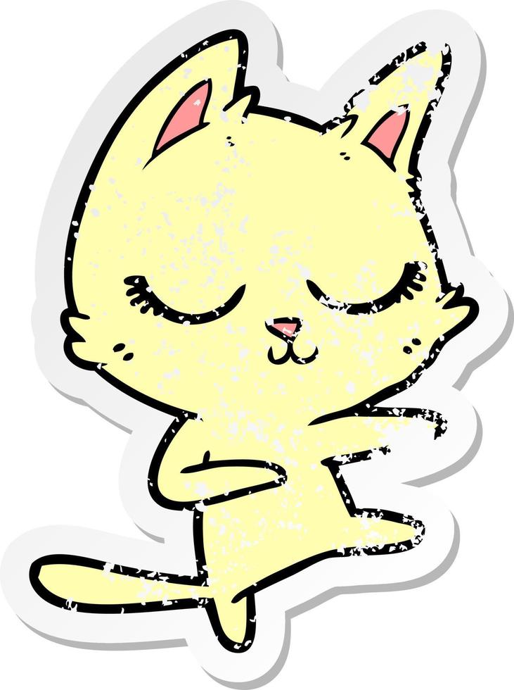 distressed sticker of a calm cartoon cat vector