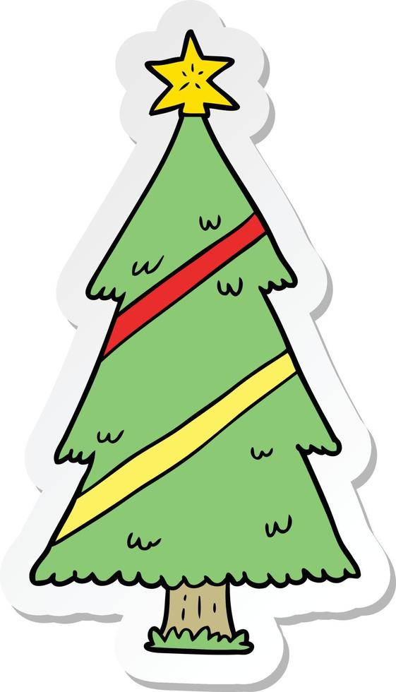 pegatina de un árbol de navidad de dibujos animados vector