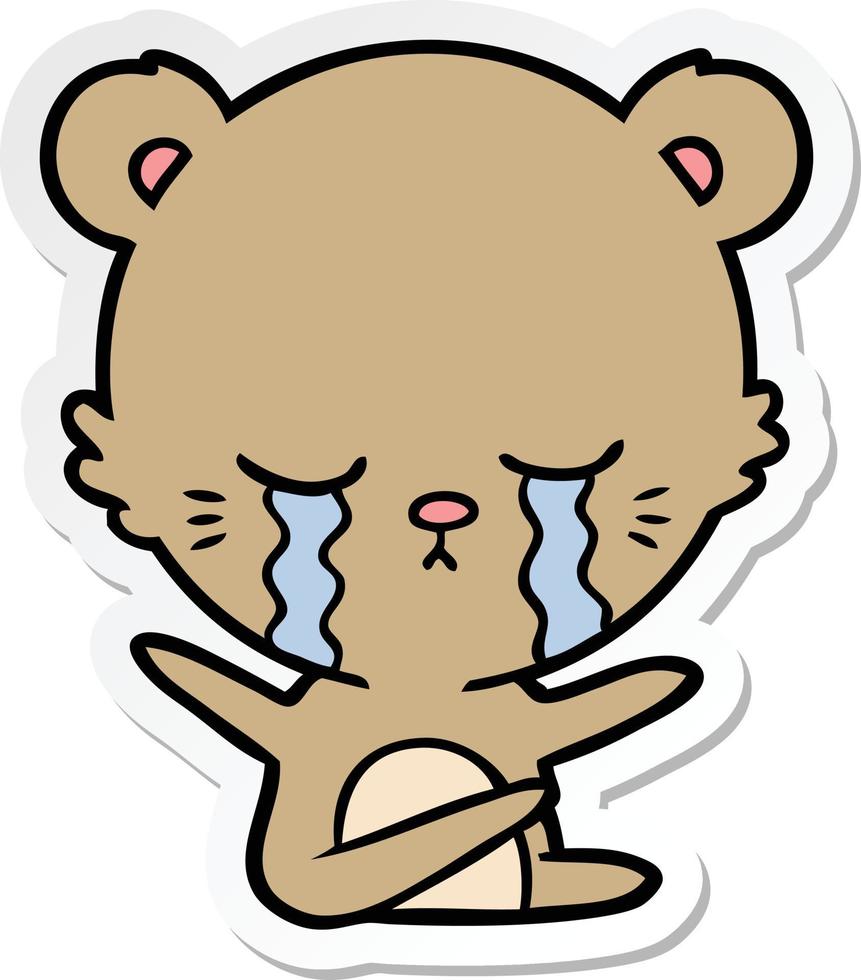 sticker of a crying cartoon bear vector