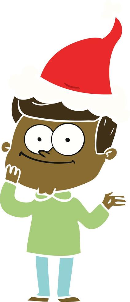flat color illustration of a happy man wearing santa hat vector