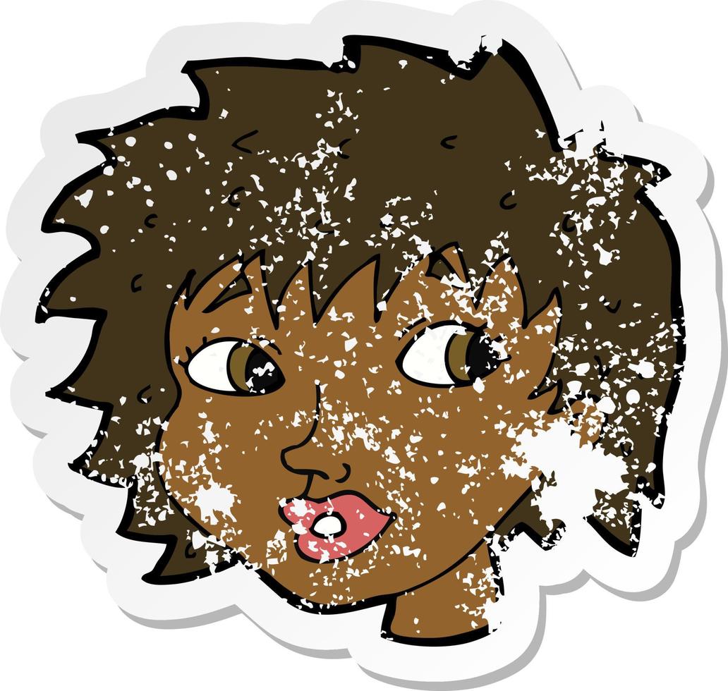 retro distressed sticker of a cartoon surprised woman vector