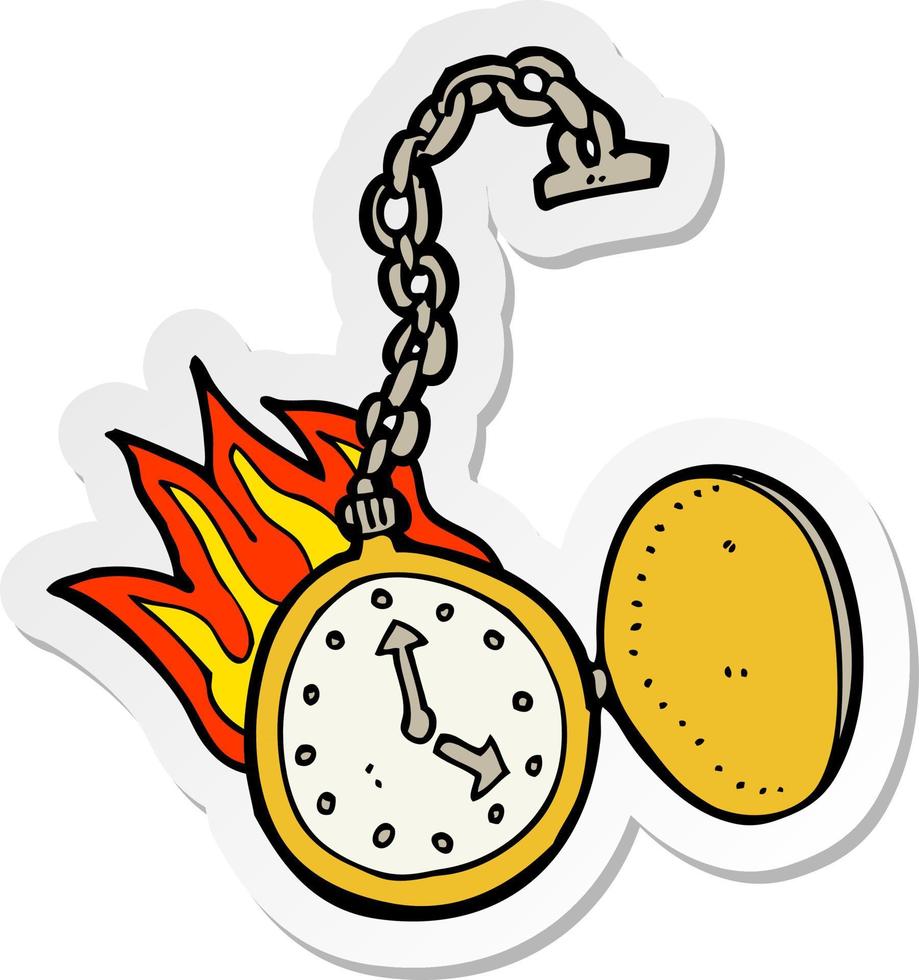 sticker of a cartoon flaming watch vector