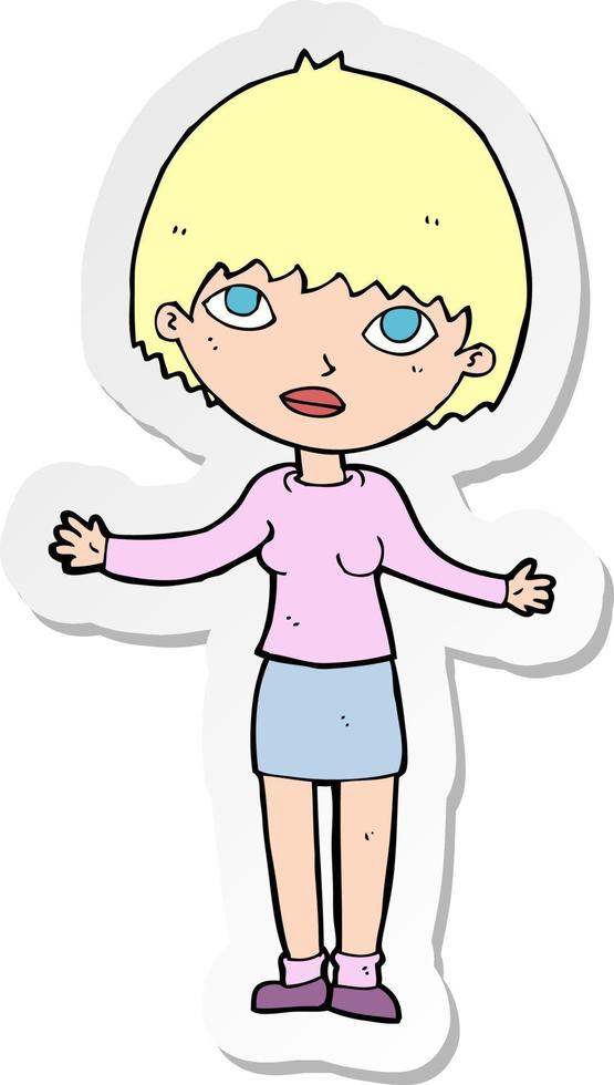 sticker of a cartoon woman shrugging vector