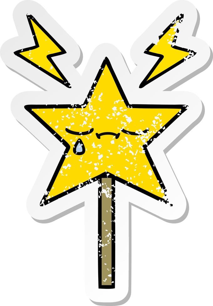 distressed sticker of a cute cartoon magic wand vector
