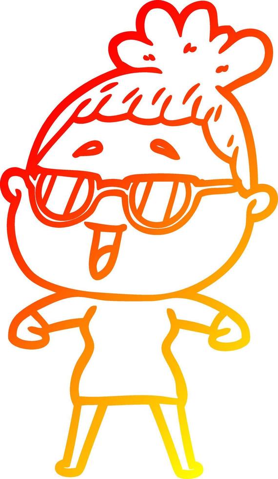 warm gradient line drawing cartoon happy woman wearing spectacles vector