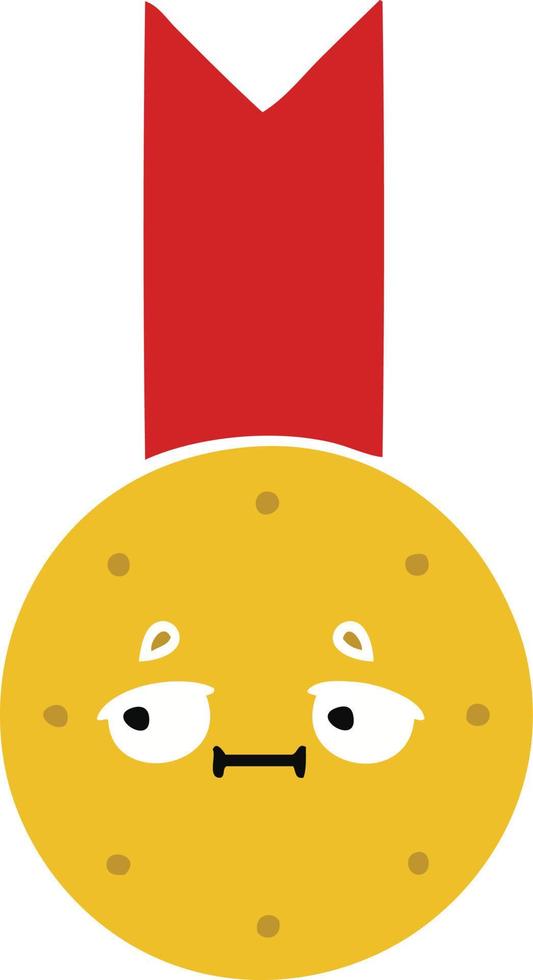 flat color retro cartoon gold medal vector