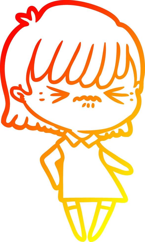 warm gradient line drawing annoyed cartoon girl vector