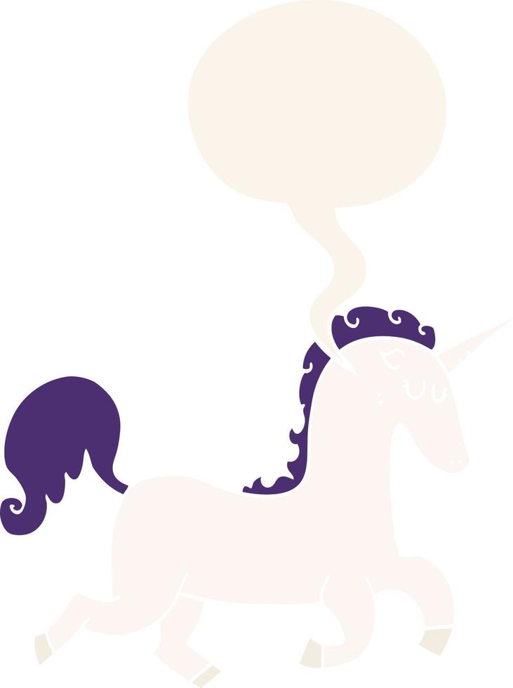 cartoon unicorn and speech bubble in retro style vector