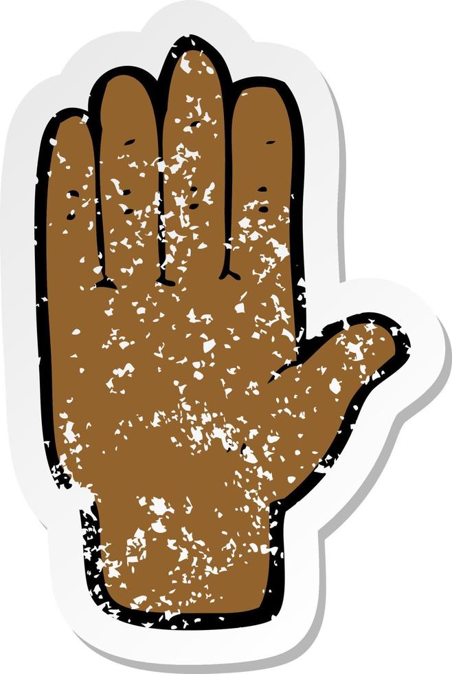 retro distressed sticker of a cartoon hand vector