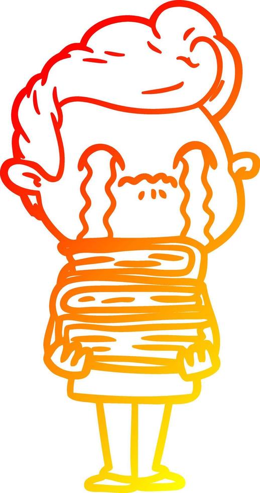 warm gradient line drawing cartoon man crying vector