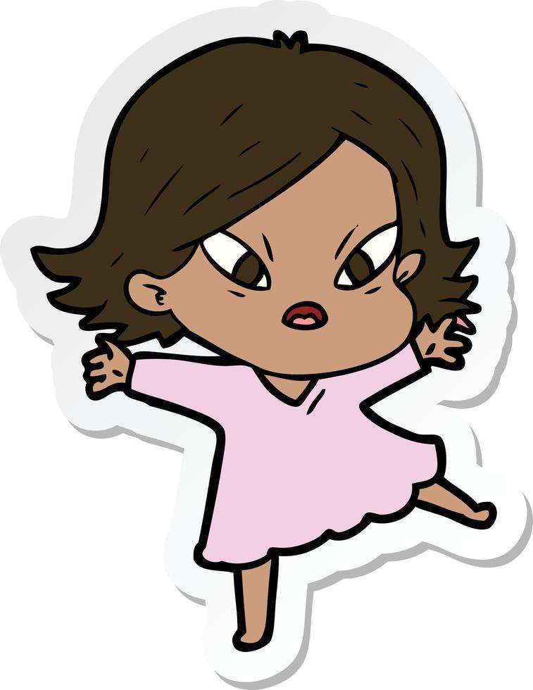 sticker of a cartoon stressed woman vector
